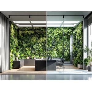 Customer success story featuring office pavilion transformation with integrated green wall system and modern design elements by KC Cabins Solutions