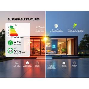 Sustainable modular building showcasing Air-to-Air heat pumps, 51% g-value windows, and A-rated energy efficiency by KC Cabins Solutions