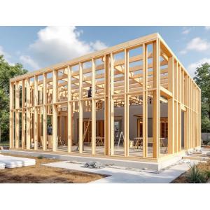 Rapid timber frame construction by KC Cabins featuring 45x95 floor beams and Rockwool Superrock insulation, showcasing efficient modular building assembly