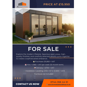 Hire a portable cabin 6m x 3m temporary office building with double glazed windows and insulated walls