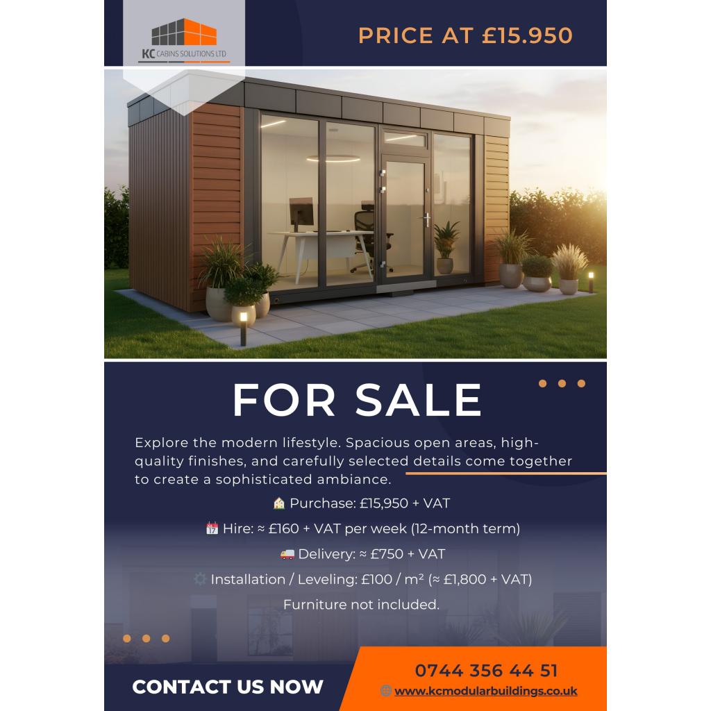 Hire a portable cabin 6m x 3m temporary office building with double glazed windows and insulated walls