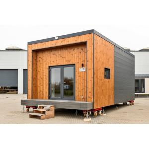 Eco-friendly modular cabin with premium wooden cladding and accessible entrance