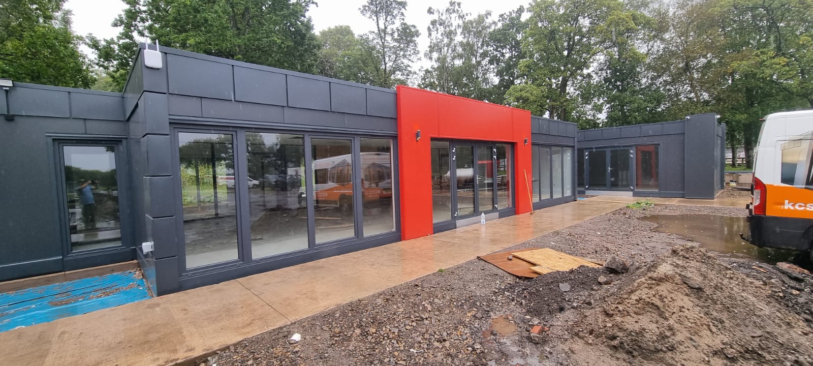 Curry bespoke modular building site accommodation with welfare facilities, kitchen, and toilets for construction projects by KC Modular Buildings UK