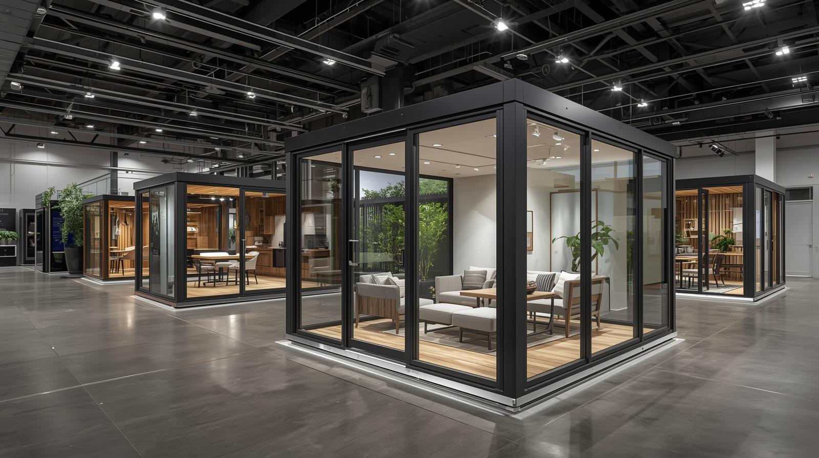 High-quality garden room showroom display featuring multiple garden room designs from UK garden room company with professional interior