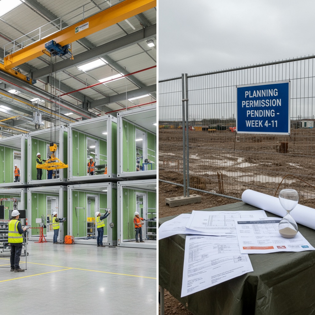 Weeks 4-11 manufacturing modular factory production vs traditional site waiting