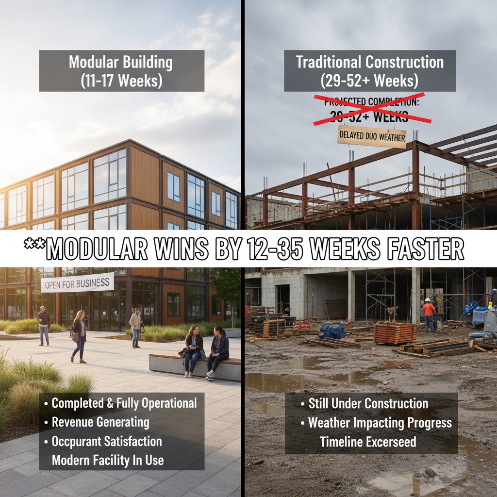 Final comparison modular vs traditional construction 12-35 weeks faster