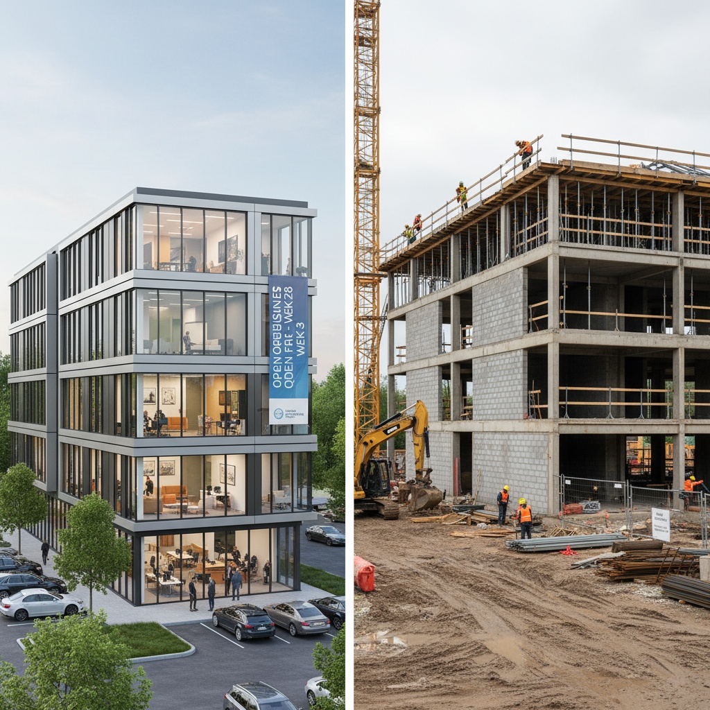 Weeks 21-36 construction modular revenue-generating vs traditional structural frame up
