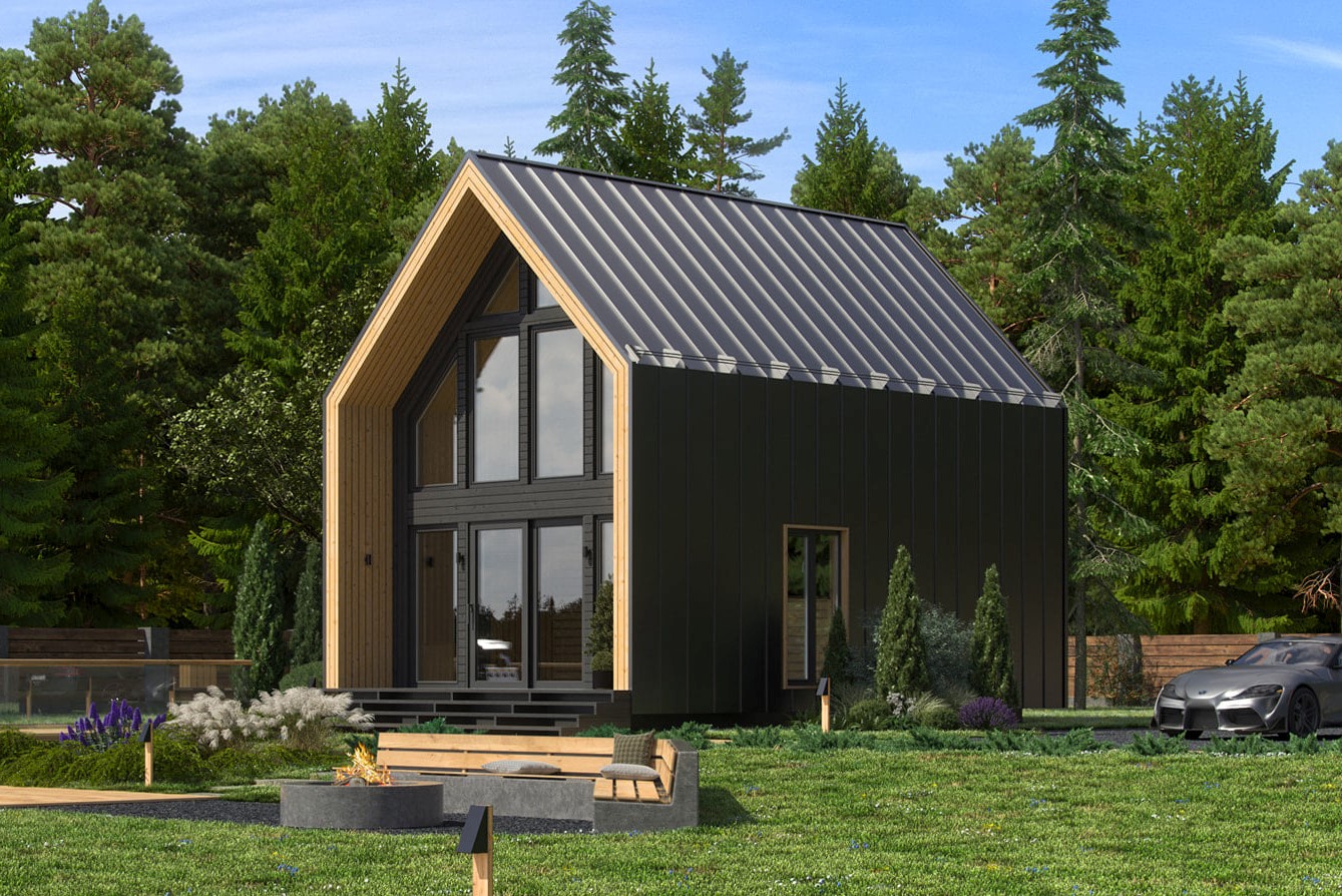 Modular garden office MTB Seven – spacious contemporary workspace with steel frame and large windows