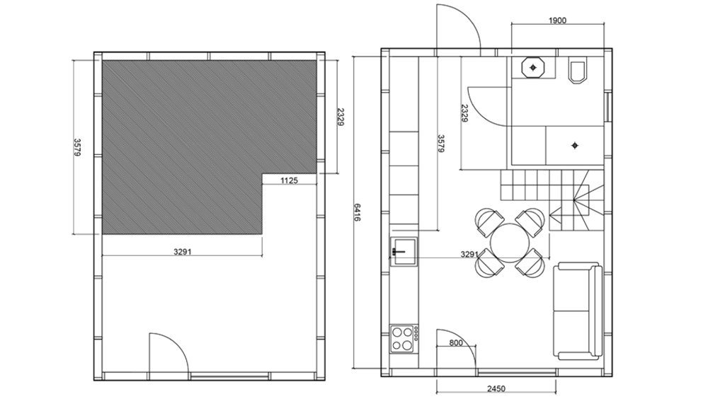 Modular garden office MTB One Plus – construction detail drawing with insulation and steel frame