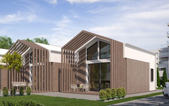 Modular garden office MTB One Plus – premium contemporary exterior in landscaped garden