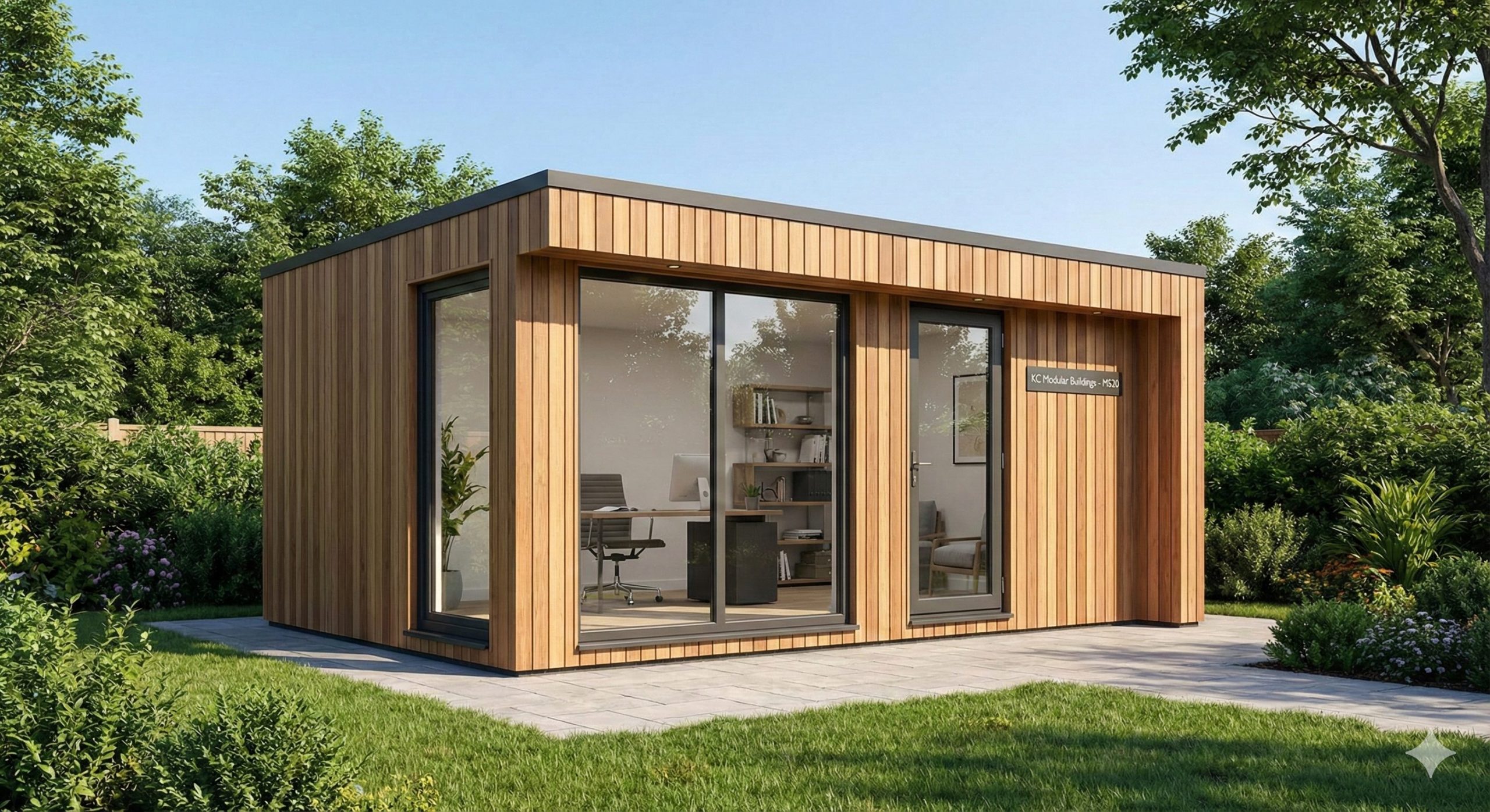 Contemporary modular garden office MS20 exterior—modern bespoke garden office pod by KC Modular Buildings