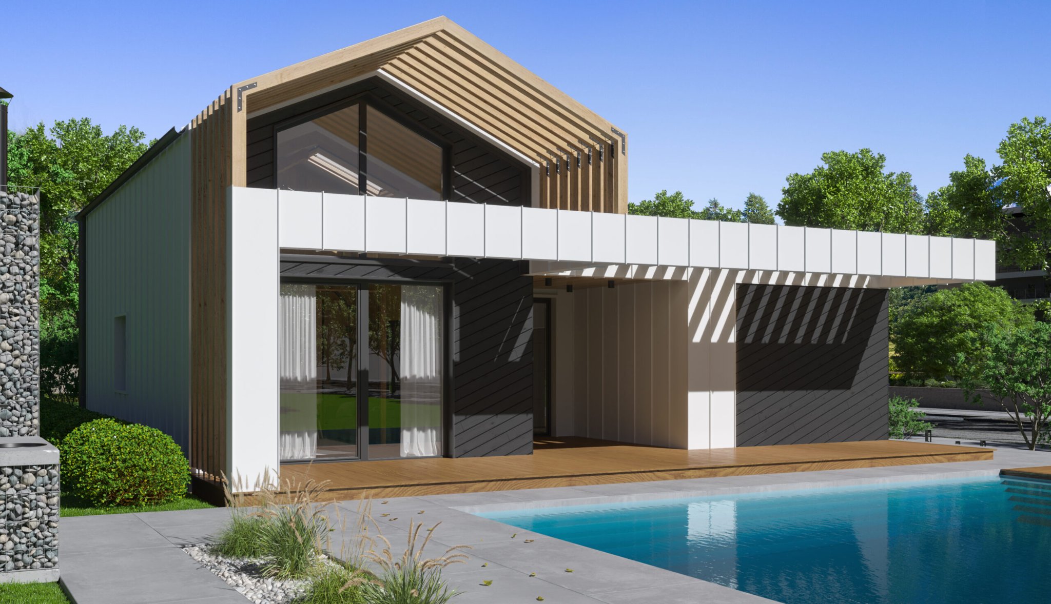 MTB Six Plus modular garden office with garage – contemporary two-storey modular garden room design