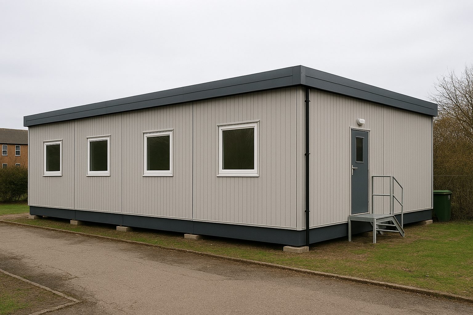Modular building installed for long-term use showing permanent site integration