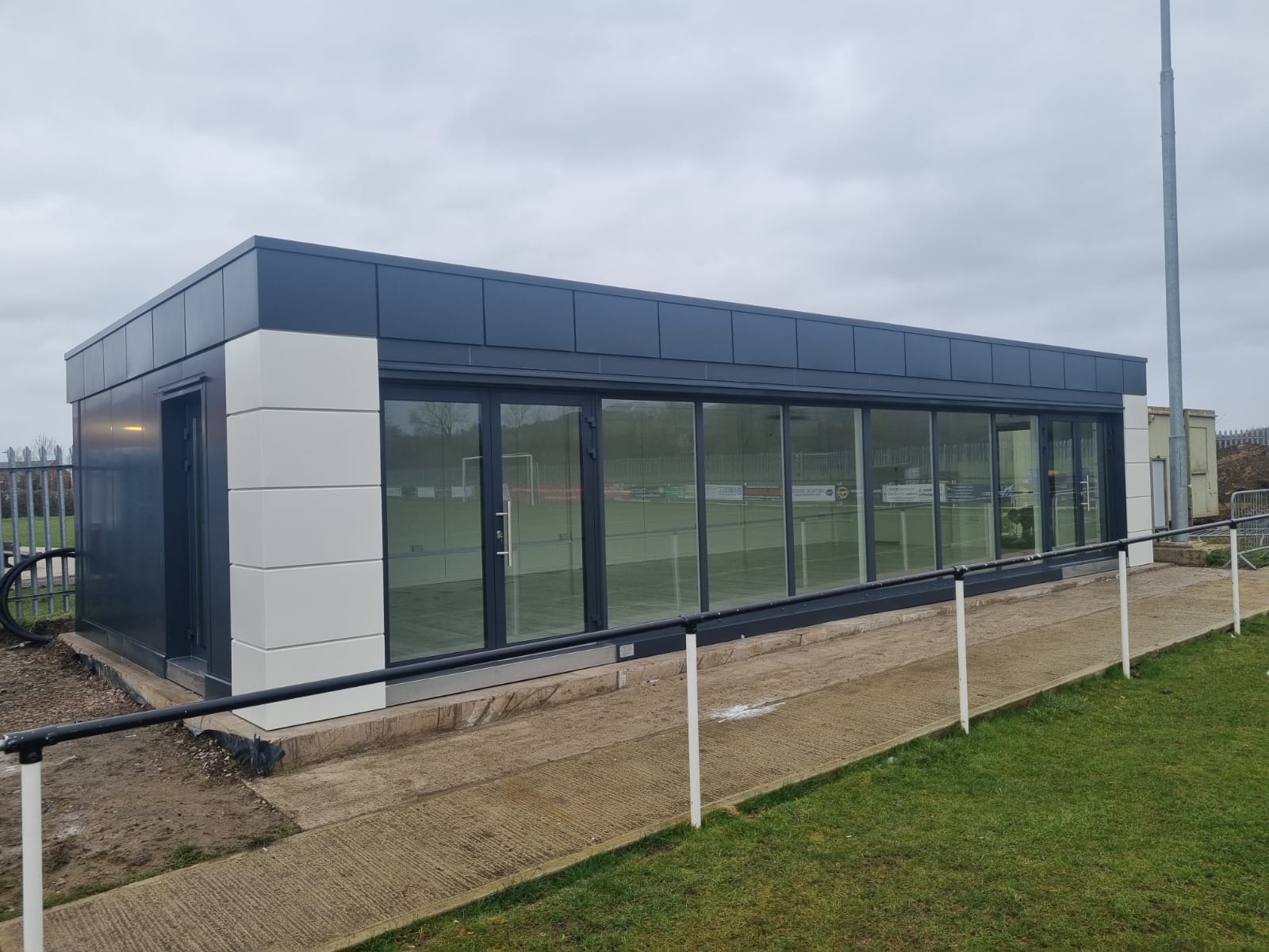 Modular sports club pavilion with changing rooms and clubhouse facilities