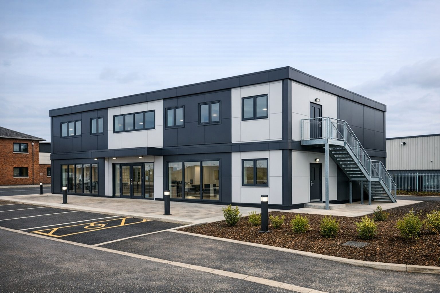 Commercial offsite prefabrication installation Commercial modular installation in Belfast showing factory-built offsite prefabrication delivery logic