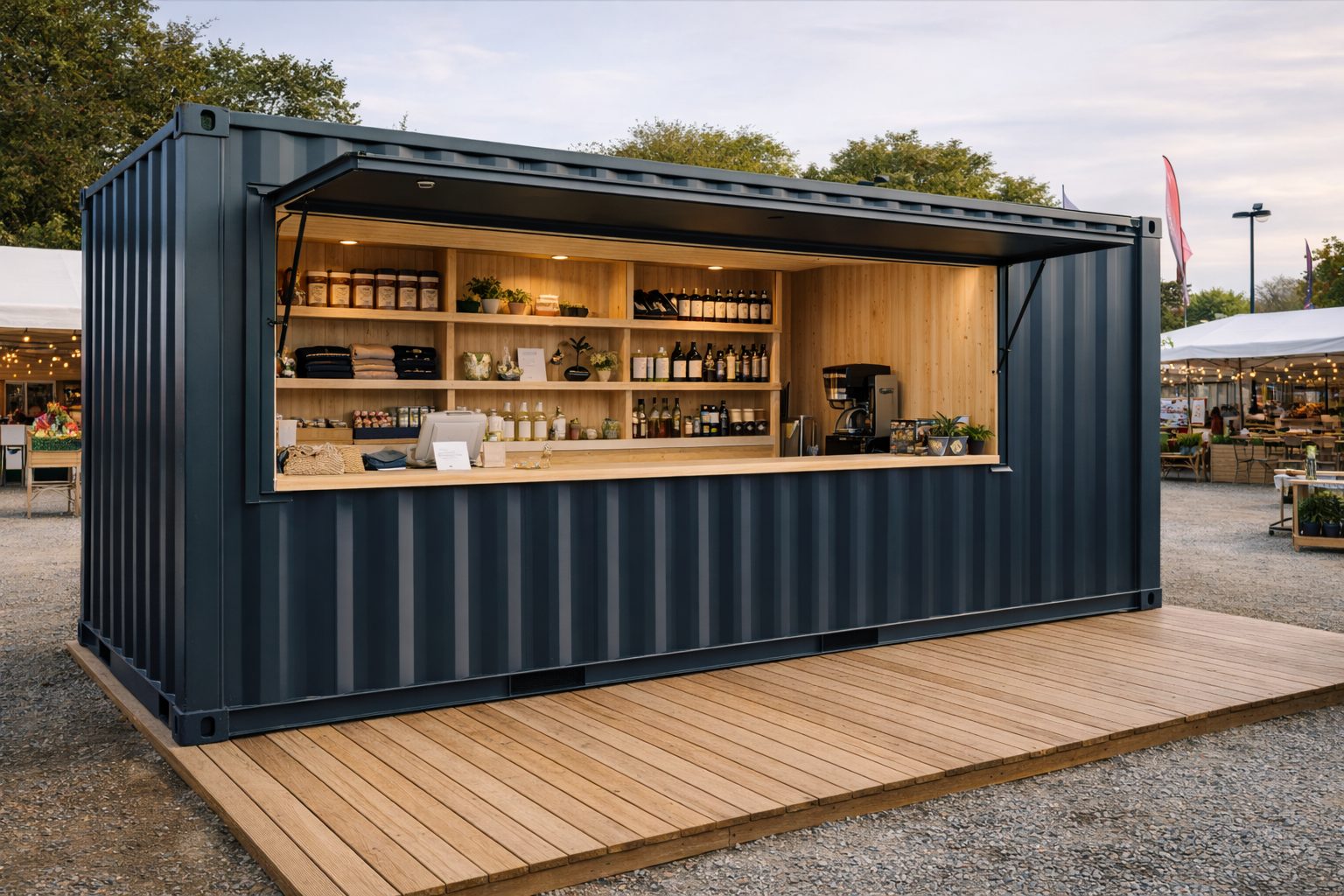 Bespoke shipping container retail unit and pop-up shop conversion for UK markets and events by KC Modular Buildings