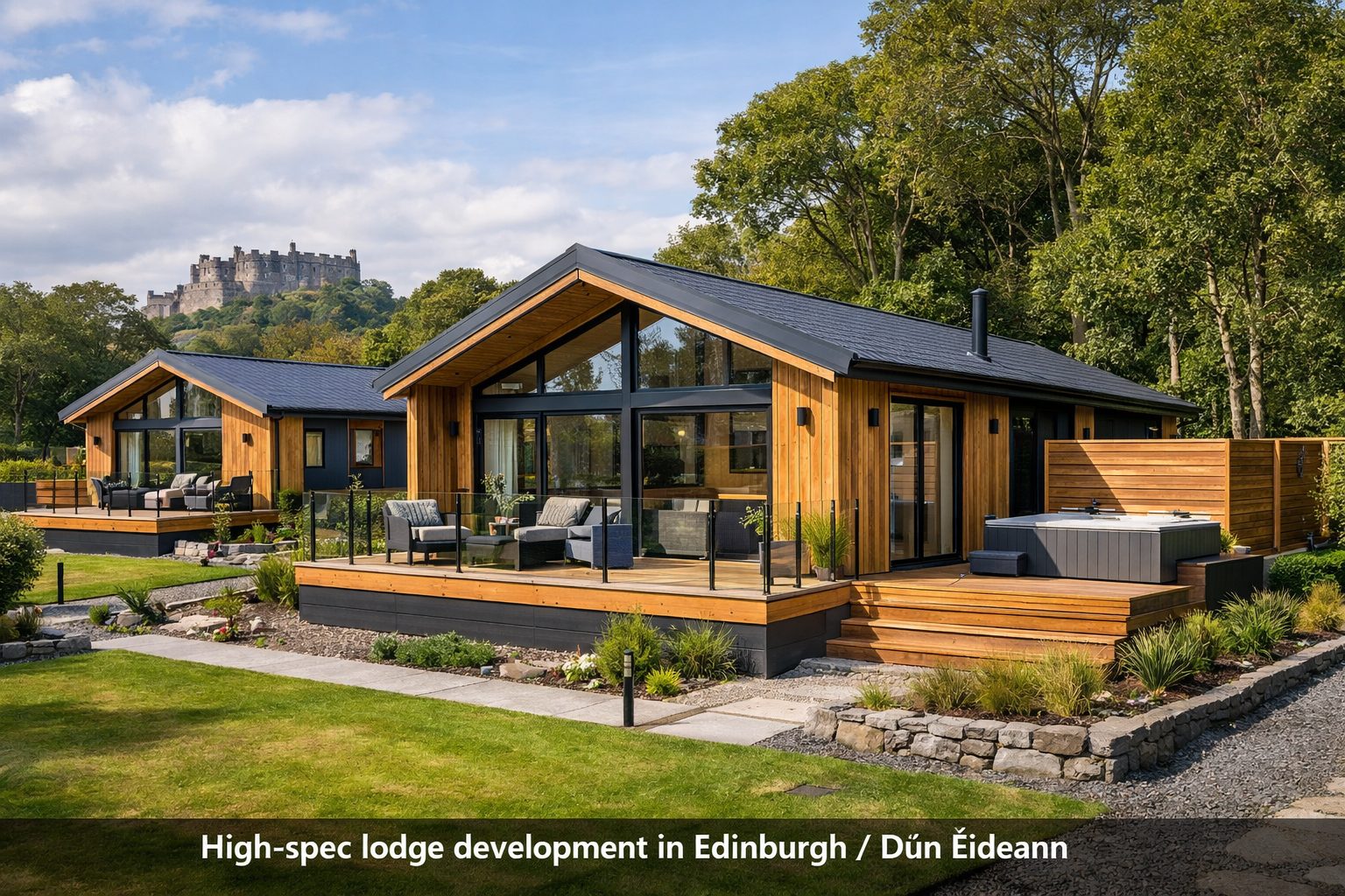 Luxury timber modular lodge project in Edinburgh showing premium lodge-style timber system