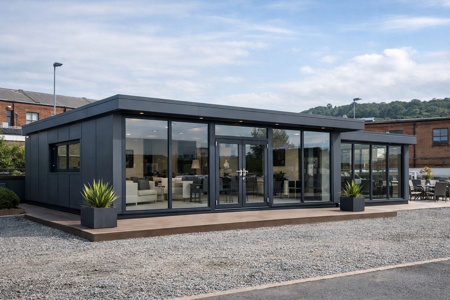 Steel modular commercial showroom building in Sheffield, South Yorkshire