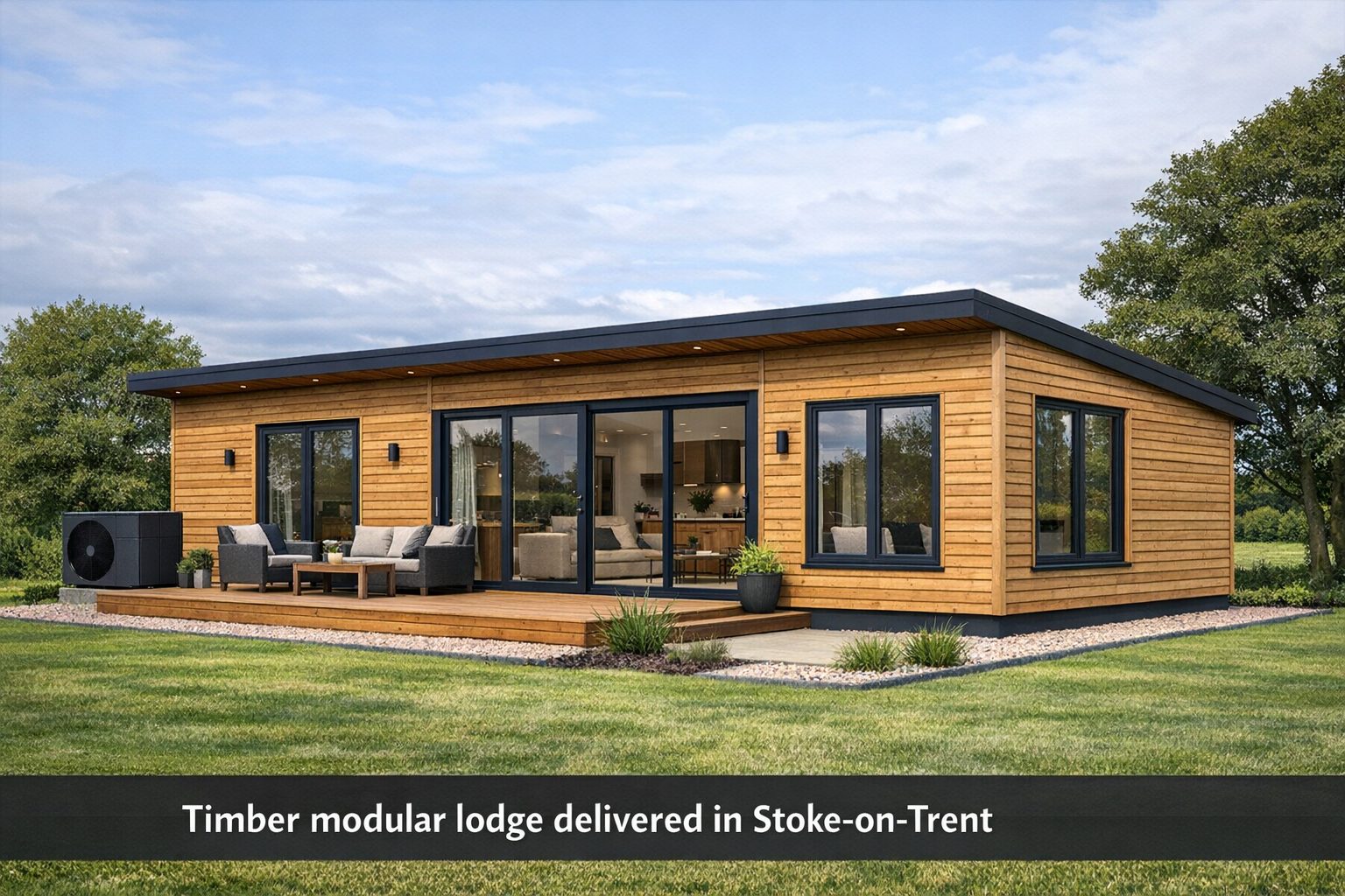 Premium timber frame modular lodge with triple glazing in Stoke-on-Trent, Staffordshire.