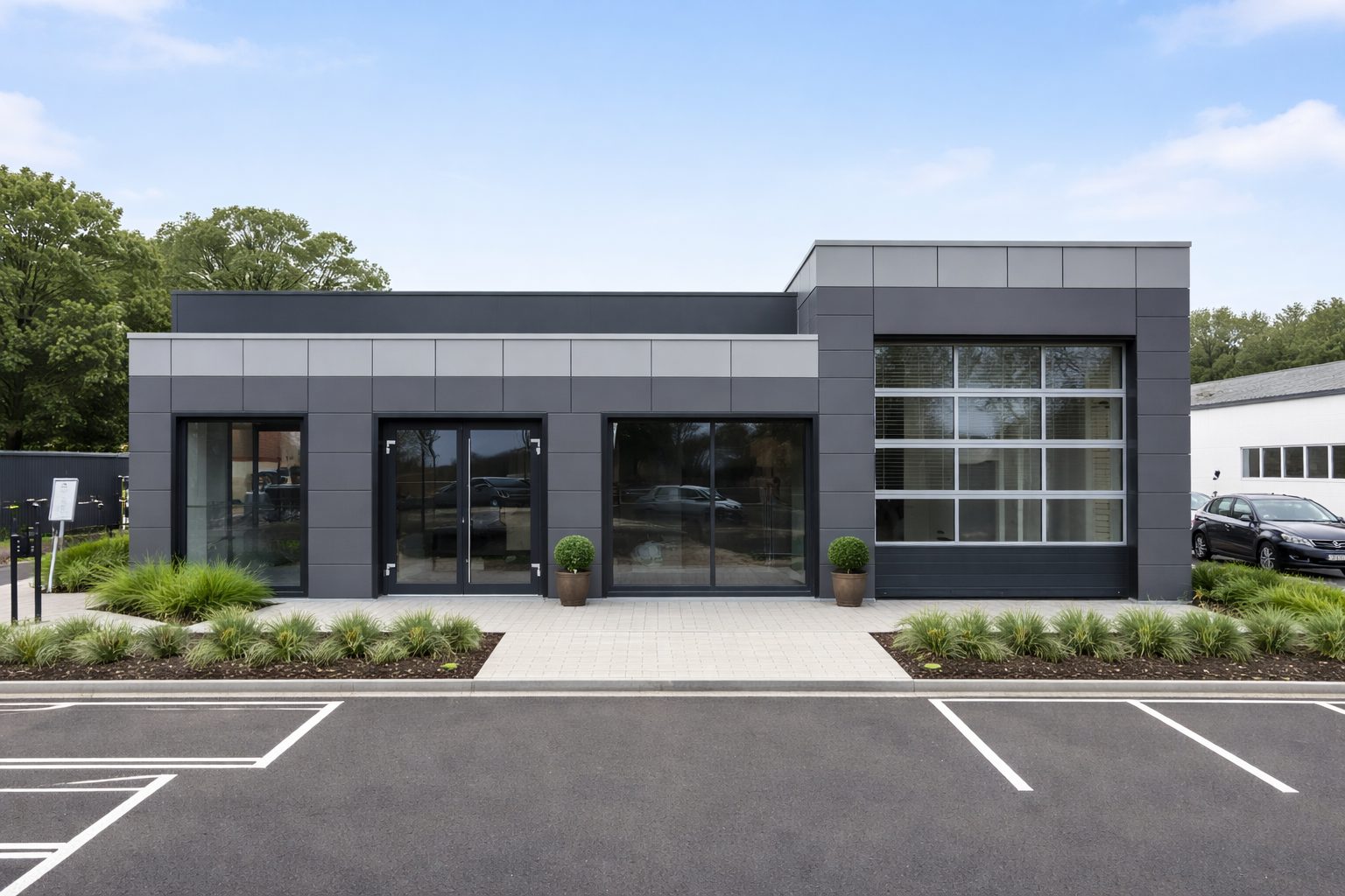 Commercial modular office showroom building for customer-facing workspace in Portsmouth