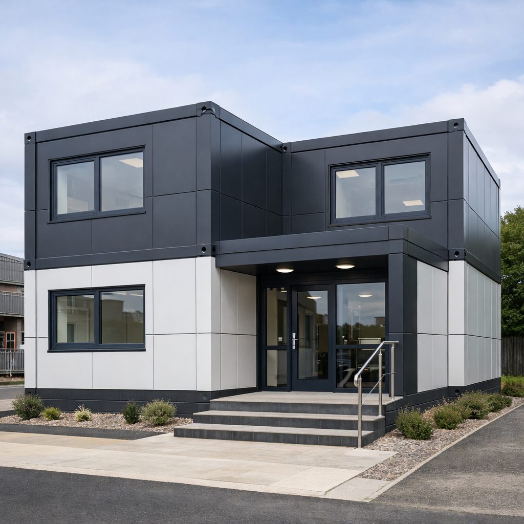 Two-module volumetric steel office structure in Derby, Derbyshire