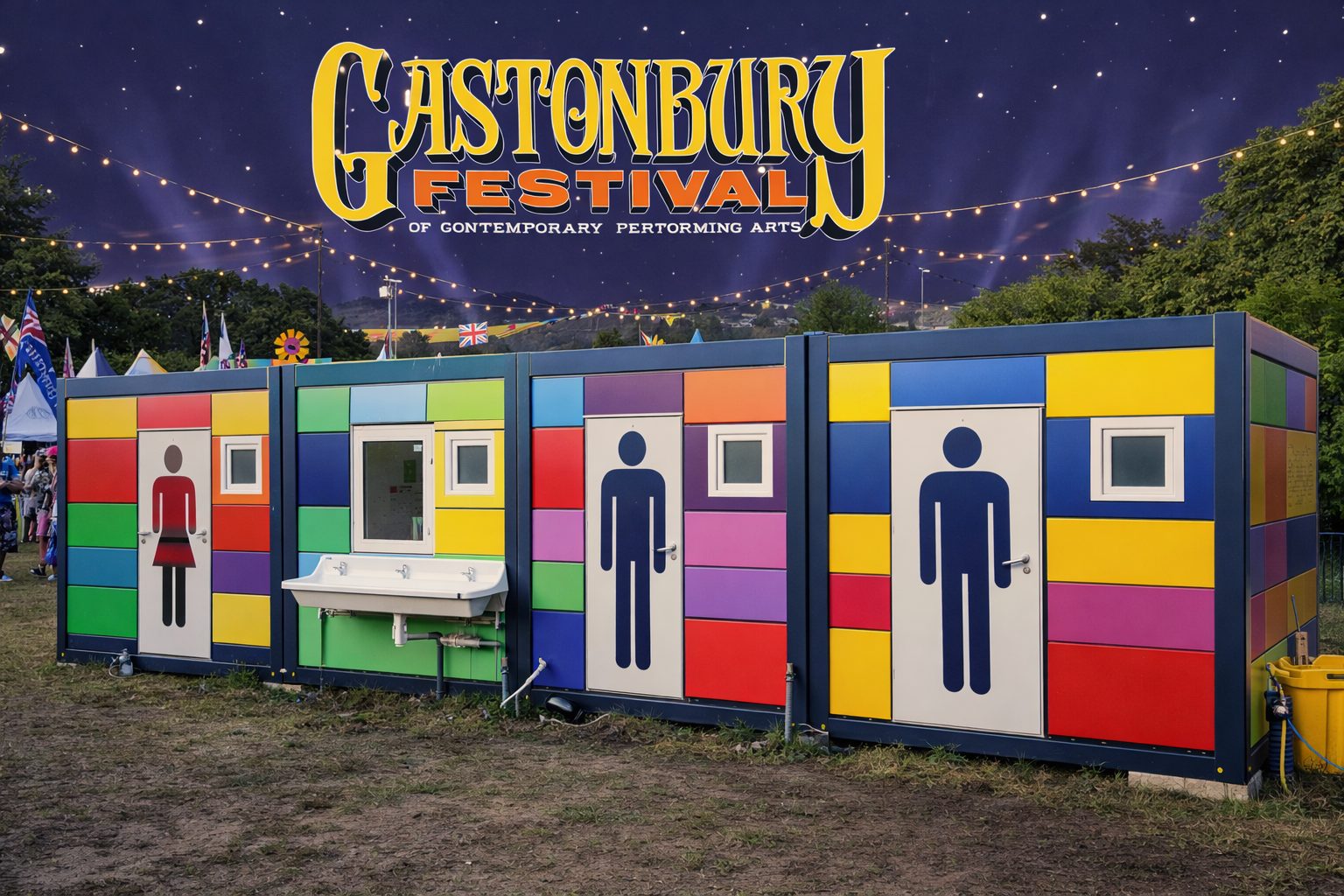 Temporary modular welfare and sanitation units installed for a UK festival event.