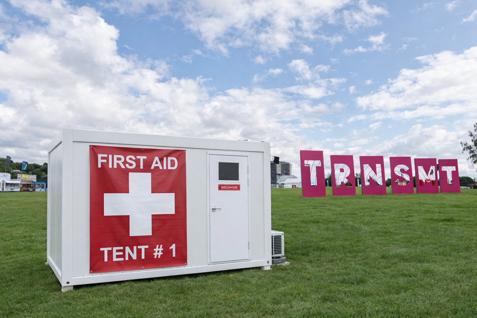First aid modular medical unit at a live event in Glasgow providing temporary healthcare and treatment support