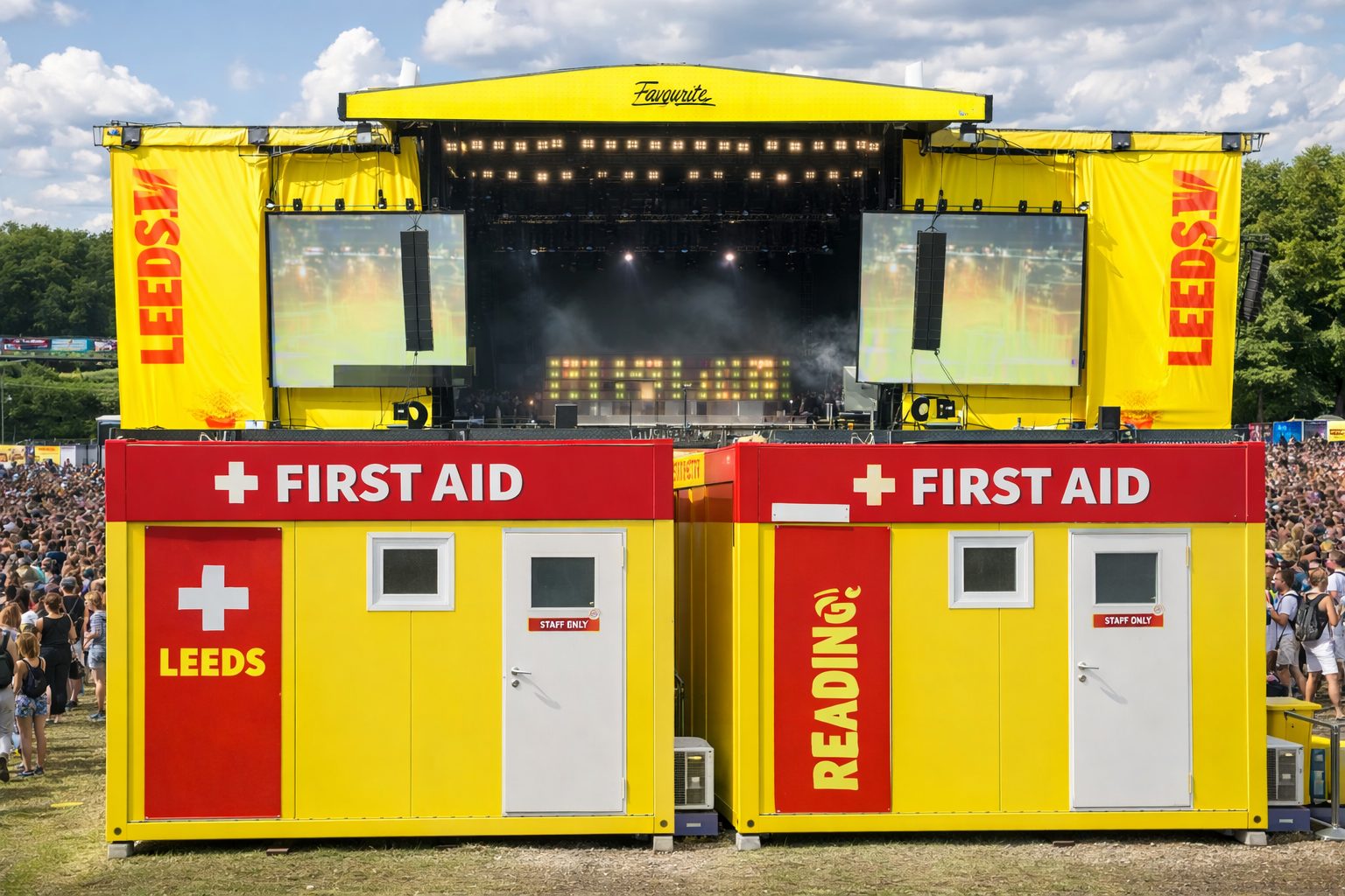 High-visibility first aid modular units serving a large public event in the UK
