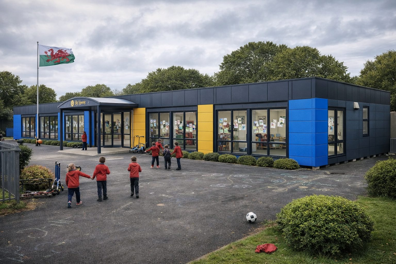 Bespoke modular office building for education sector — Swansea school administration block with modern facade