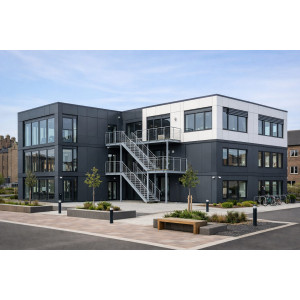 Steel volumetric modular office completed in Dundee/Dùn Dè, Scotland