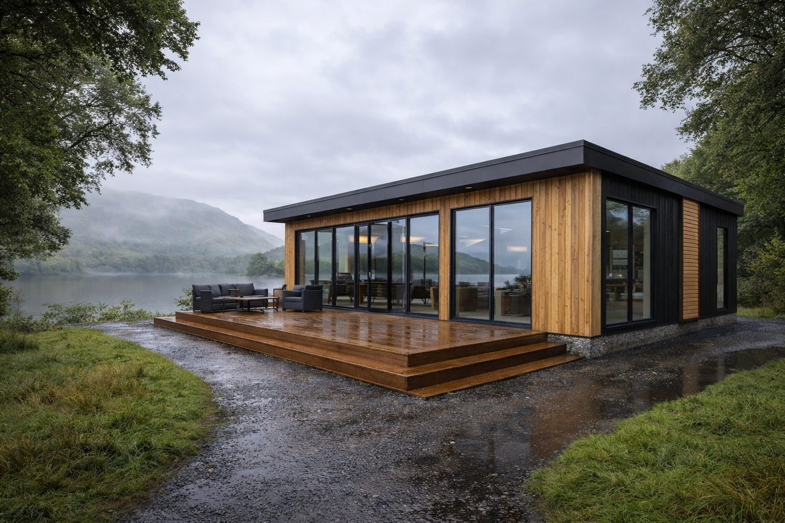 Luxury lodge office at Lake District glamping site — modular marketing suite and sales office UK