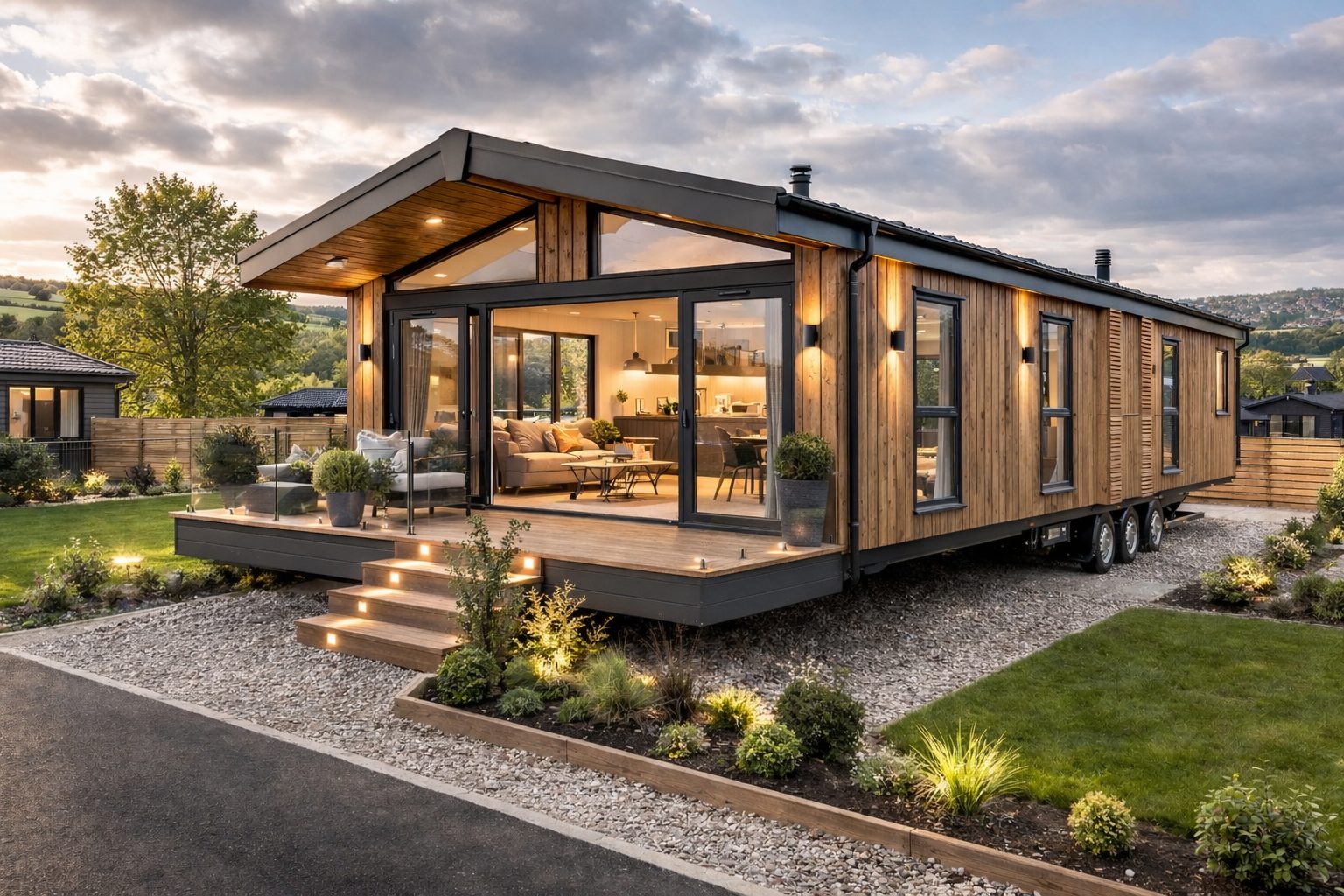 Timber frame modular holiday lodge in Leeds, West Yorkshire with ventilated façade