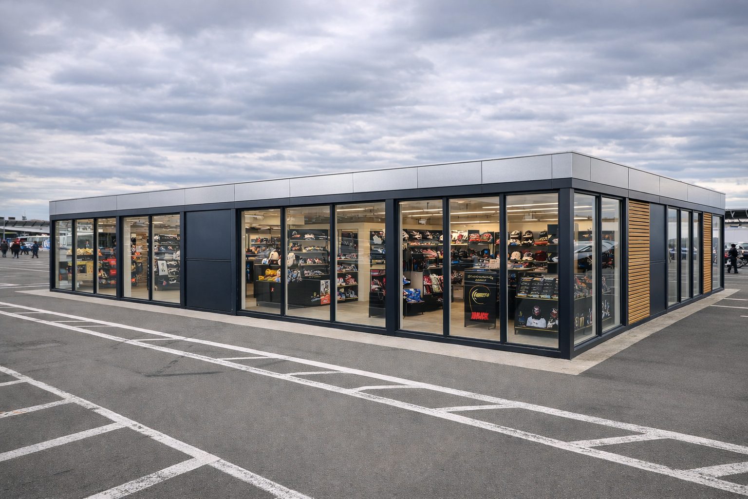 Modular steel frame system for commercial sector showroom solution in Silverstone, Northamptonshire