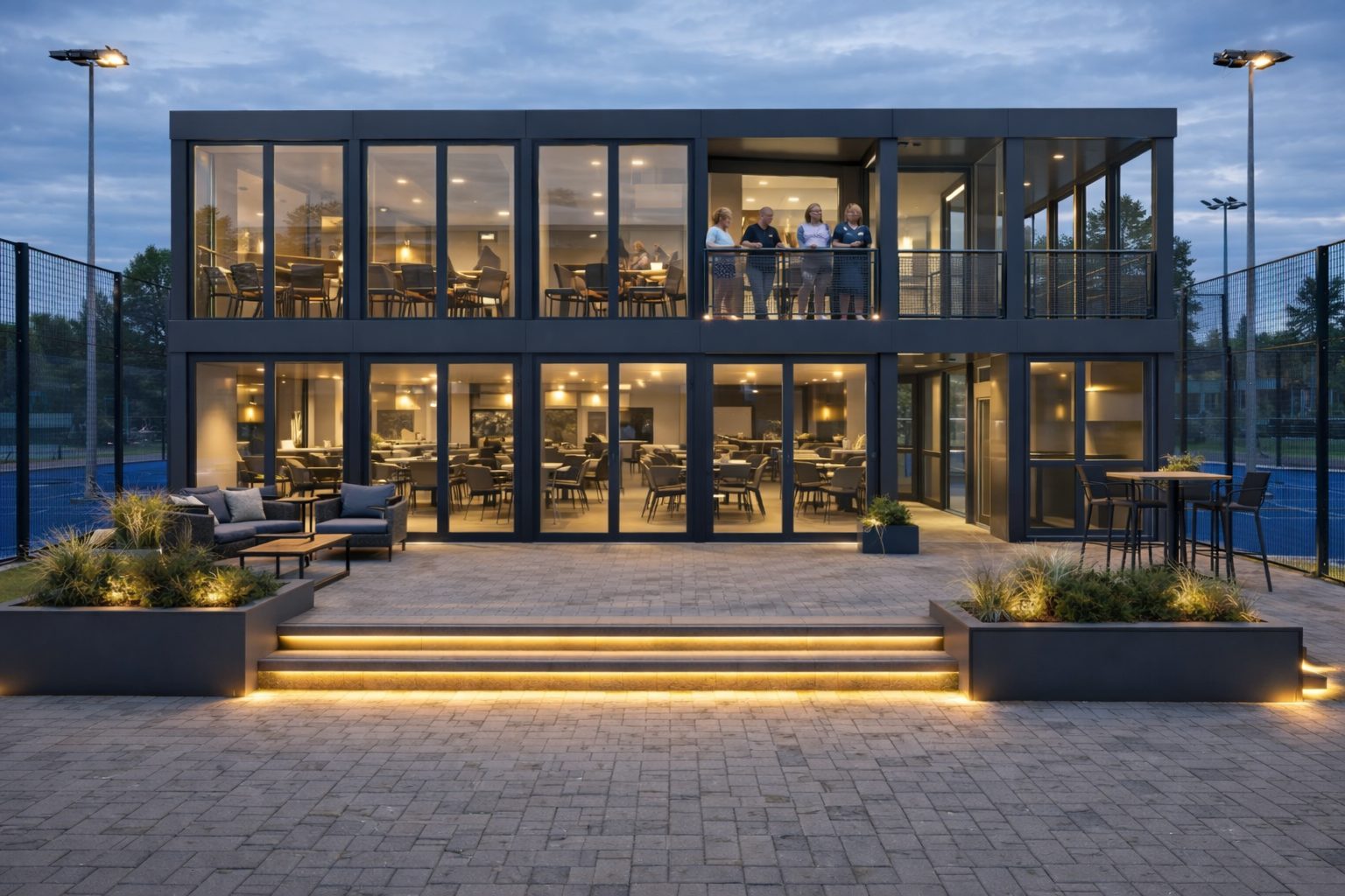 Modular steel frame system for sports and leisure sector padel clubhouse solution in Manchester, Greater Manchester