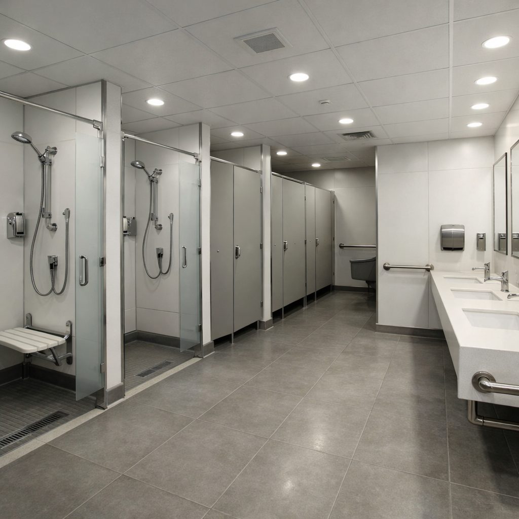 Sports facility toilets and showers washroom block