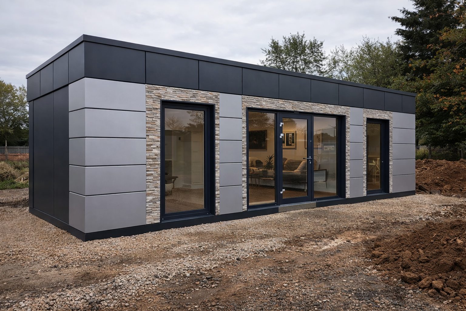 Portable modular marketing suite delivered to Walton Homes Hathorn Manor development site in Rugeley Staffordshire