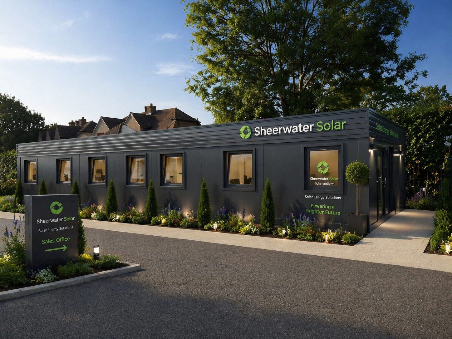 Bespoke modular retail sales office delivered for Sheerwater Solar, Guildford, Surrey GU4 7PU — KC Modular Buildings