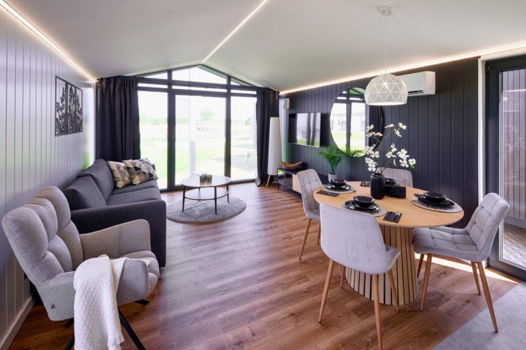 Premium modular holiday home kitchen and living area for year-round use