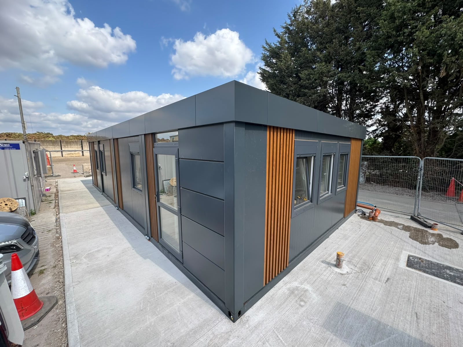 J and F Powner Ltd four module modular office exterior after delivery
