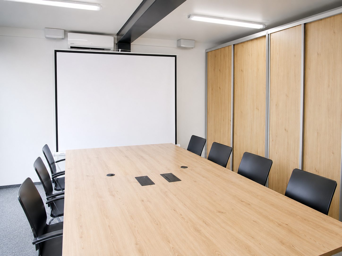 Modular corporate room interior finish for factory or estate meeting use