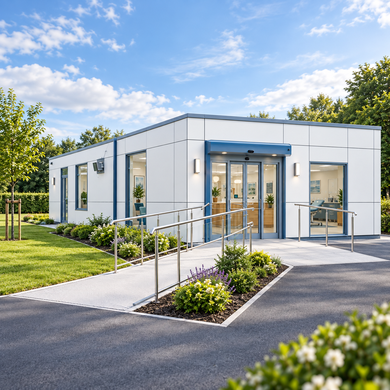 Clinics & Treatment Rooms shop category Thumbnail image for KC cabins solutions ltd Premium Bespoke Modular Building – 22.05m × 9.45m