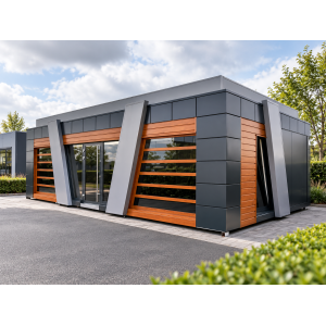 Special offer modular commercial shell with wood-effect panel elevations