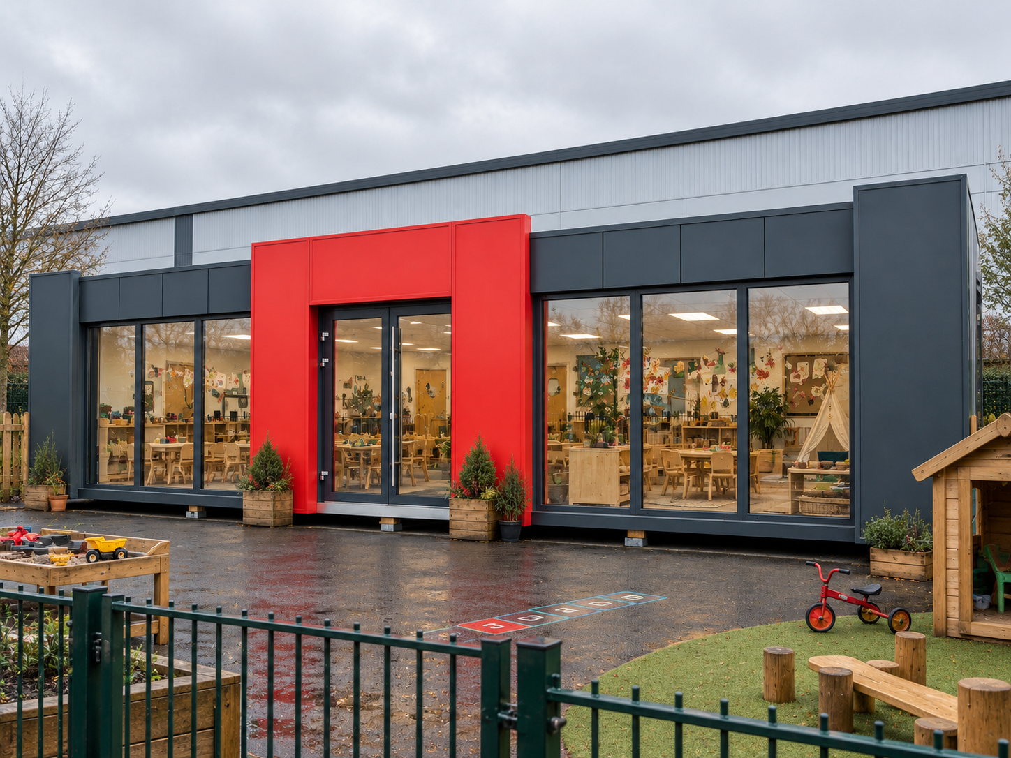 Building installed and operating as a nursery or early years childcare facility in the United Kingdom By KC Modular Buildings 4 Curry Wimbledon Modular Nursery Building – 12.6m × 6.3m | KC Bespoke