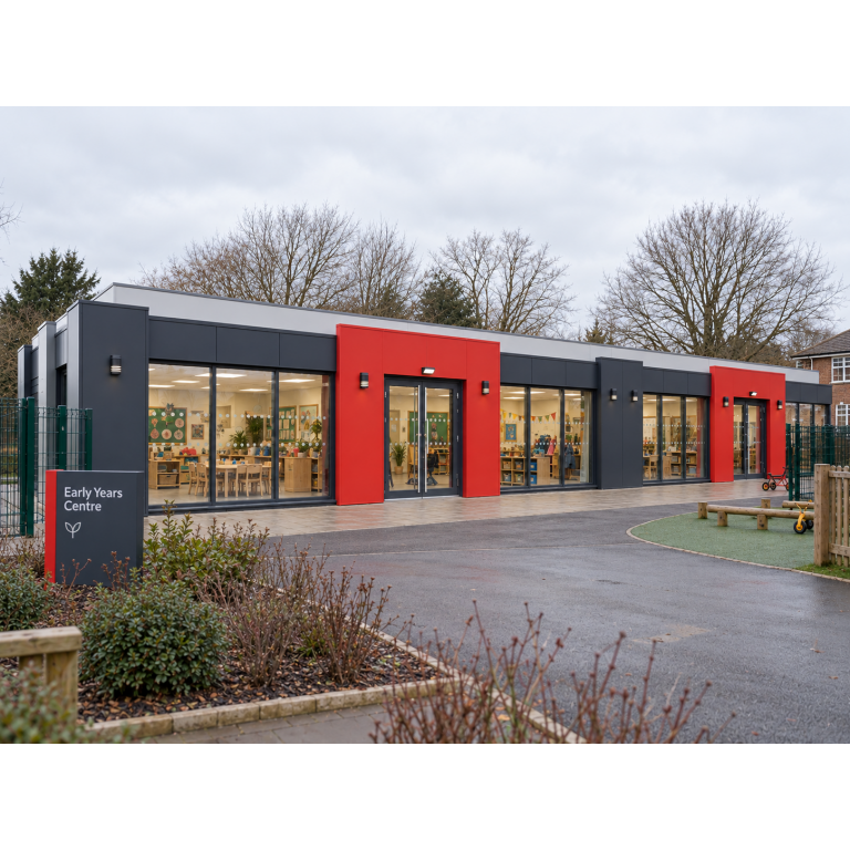 Building installed and operating as a nursery or early years childcare facility in the United Kingdom By KC Modular Buildings 7 Curry Nursery Building – 25.2m × 6.3m | KC Bespoke